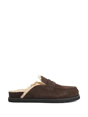 Dune London Brown Goldy Shearling Lined Backless Loafers - Image 2 of 6