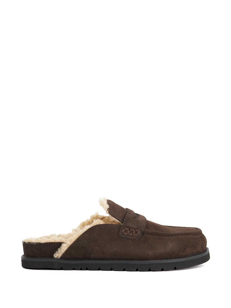 Dune London Brown Goldy Shearling Lined Backless Loafers - Image 2 of 6 Dune London Brown Goldy Shearling Lined Backless Loafers - Image 2 of 6