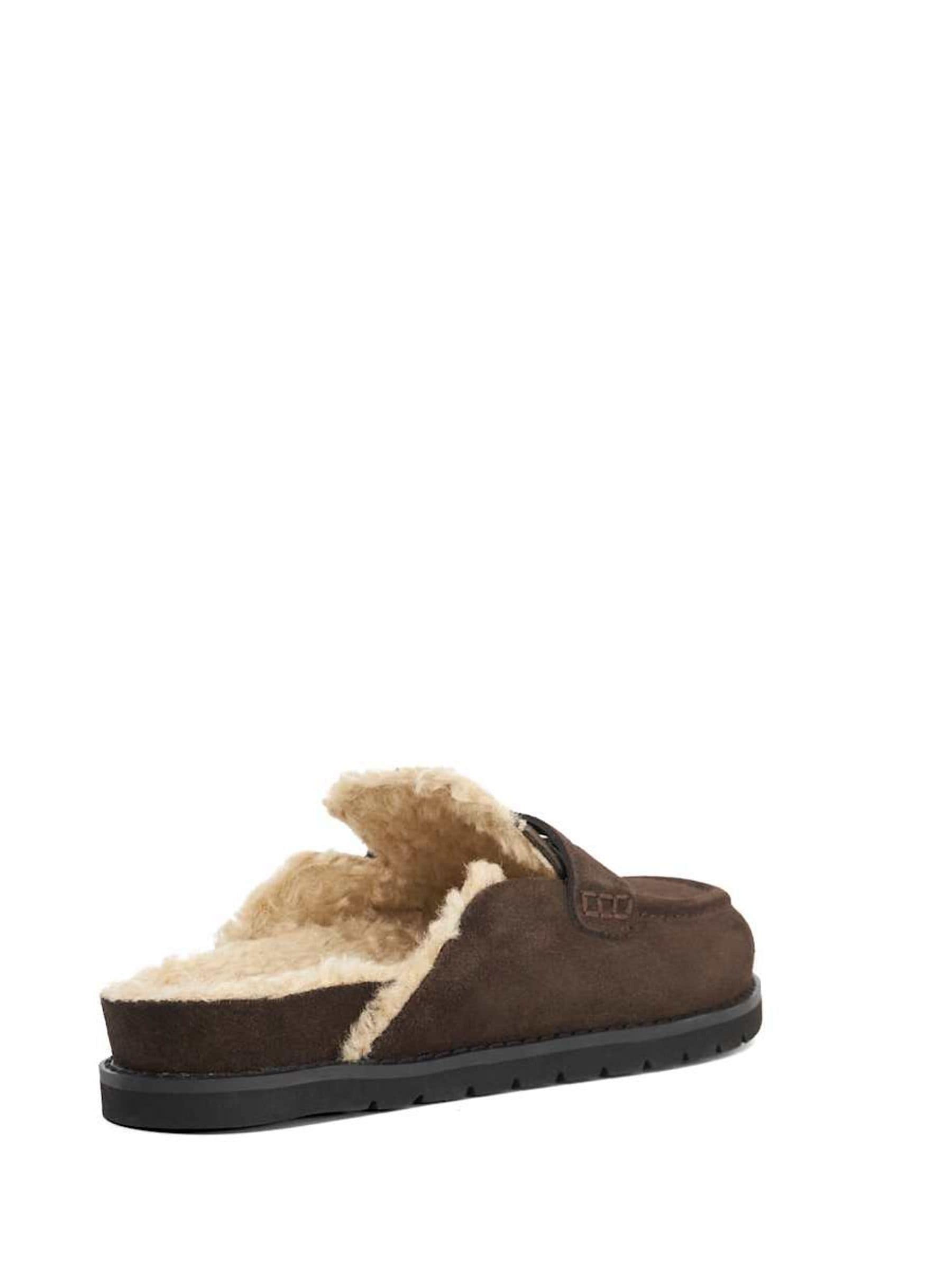 Buy Dune London Brown Goldy Shearling Lined Backless Loafers from