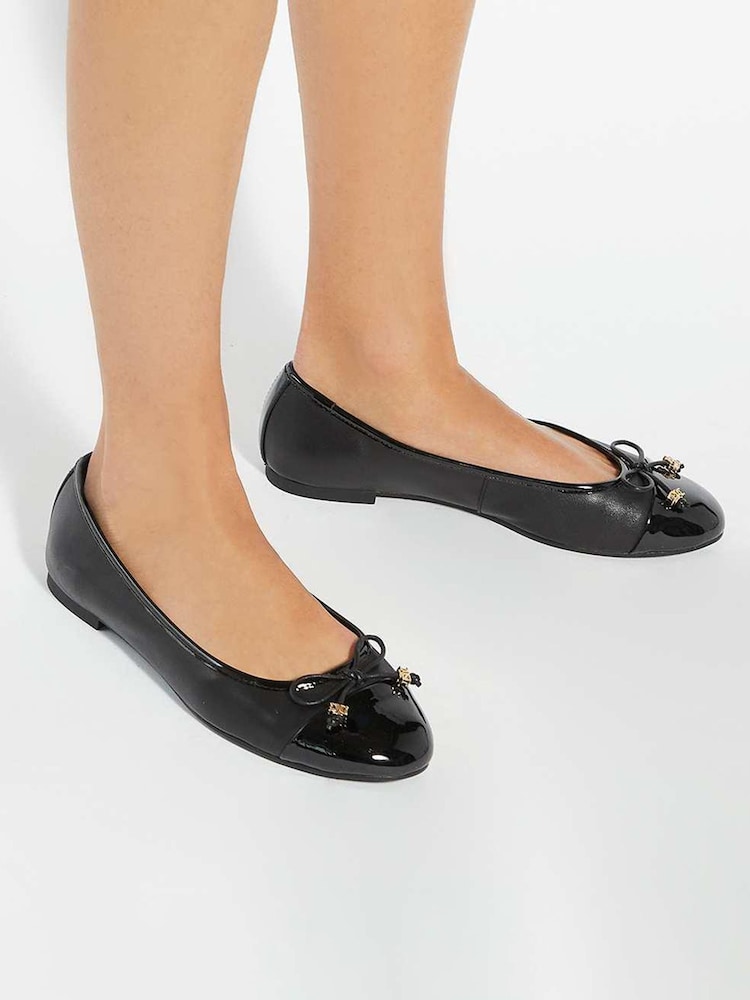 Dune London Black Wide Fit Hallo Charm Trim Ballet Flat Shoes - Image 1 of 6