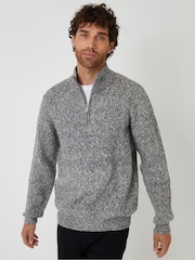 Threadbare Grey Knitted Quarter Zip Jumper - Image 1 of 4