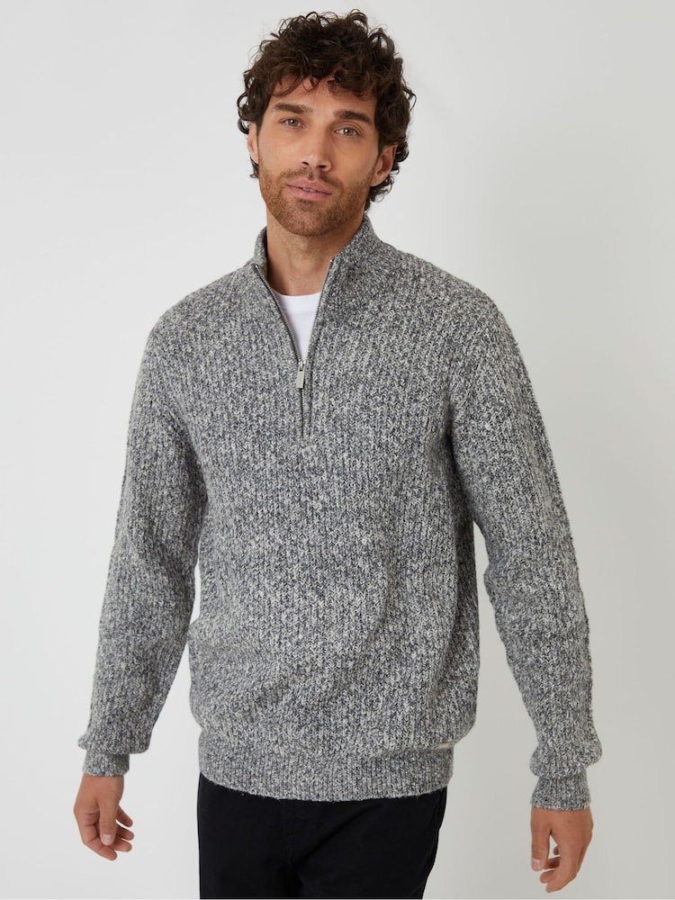 Threadbare Grey Knitted Quarter Zip Jumper - Image 1 of 4 Threadbare Grey Knitted Quarter Zip Jumper - Image 1 of 4