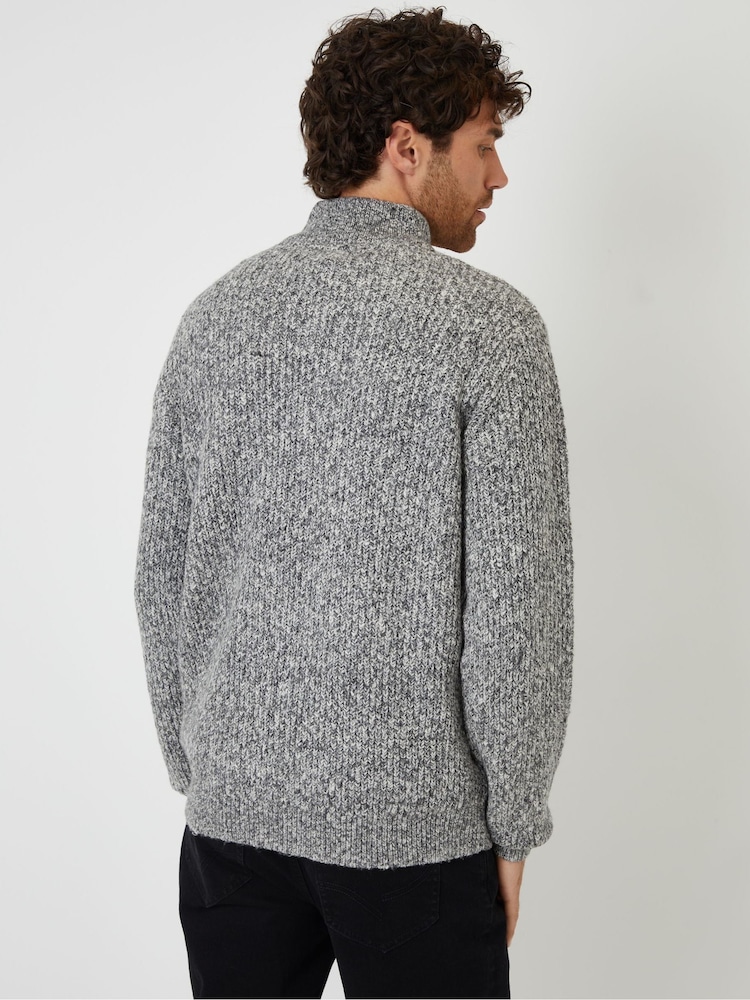 Threadbare Grey Knitted Quarter Zip Jumper - Image 2 of 4 Threadbare Grey Knitted Quarter Zip Jumper - Image 2 of 4