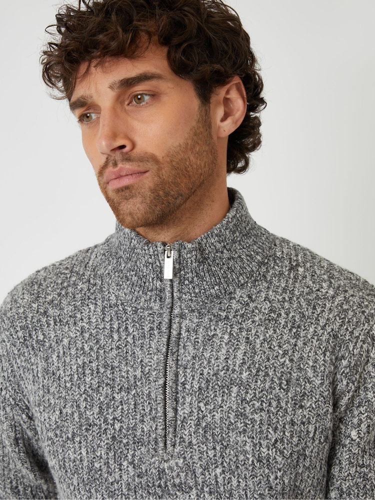 Threadbare Grey Knitted Quarter Zip Jumper - Image 4 of 4 Threadbare Grey Knitted Quarter Zip Jumper - Image 4 of 4