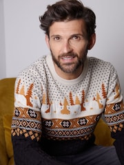 Threadbare Black Cable Knit Fairisle Pattern Christmas Jumper - Image 1 of 5