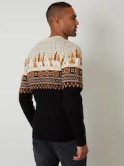 Threadbare Black Cable Knit Fairisle Pattern Christmas Jumper - Image 3 of 5