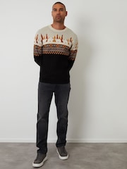 Threadbare Black Cable Knit Fairisle Pattern Christmas Jumper - Image 4 of 5