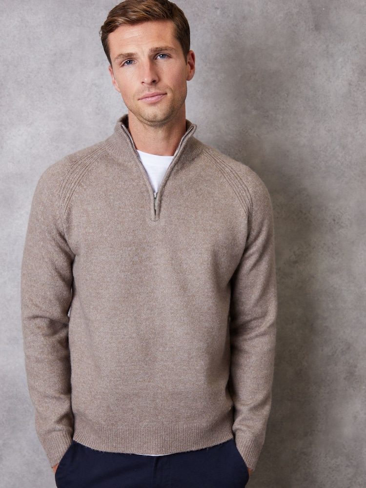 Threadbare Brown Raglan Rib Quarter Zip Knitted Jumper - Image 1 of 5 Threadbare Brown Raglan Rib Quarter Zip Knitted Jumper - Image 1 of 5