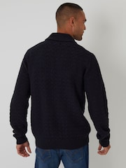 Threadbare Blue Basket Stitch Knitted Shawl Neck Jumper - Image 3 of 4