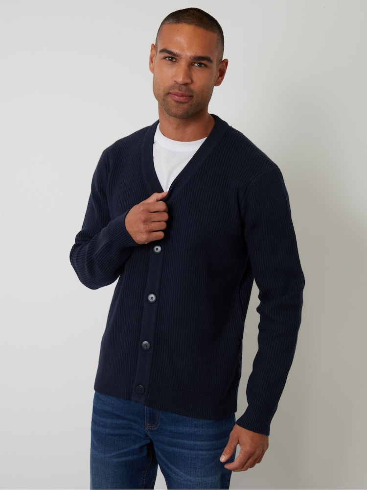 Threadbare Blue Rib Knit Button Up Cardigan - Image 1 of 4 Threadbare Blue Rib Knit Button Up Cardigan - Image 1 of 4