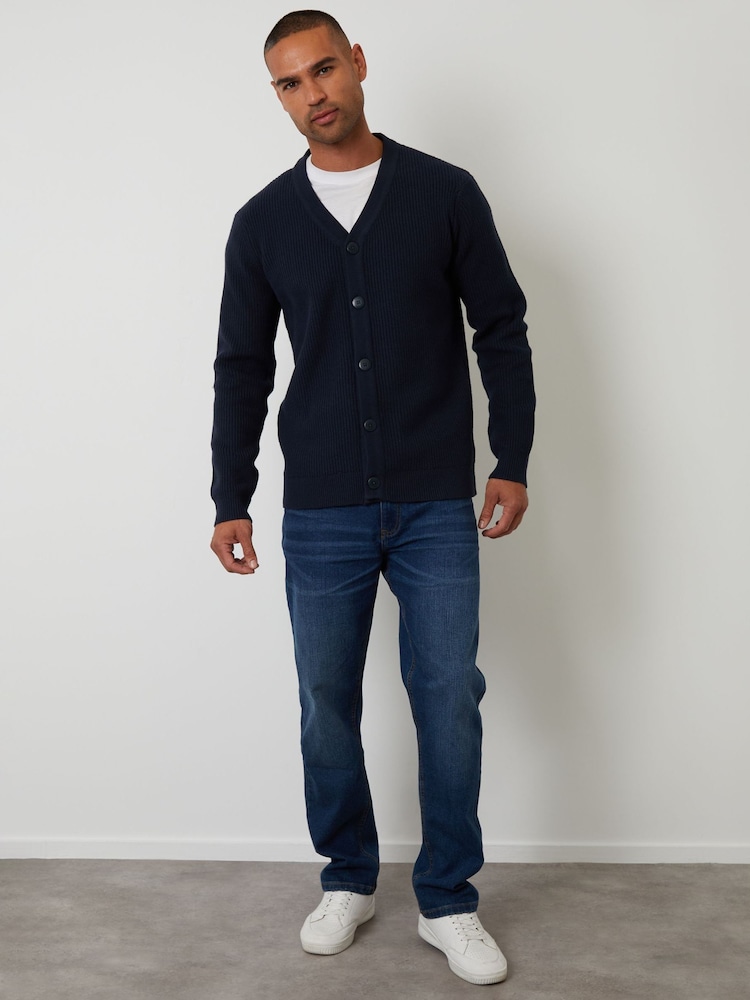 Threadbare Blue Rib Knit Button Up Cardigan - Image 2 of 4 Threadbare Blue Rib Knit Button Up Cardigan - Image 2 of 4