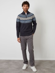 Threadbare Blue Fairisle Cable Knit Quarter Zip Jumper - Image 3 of 4