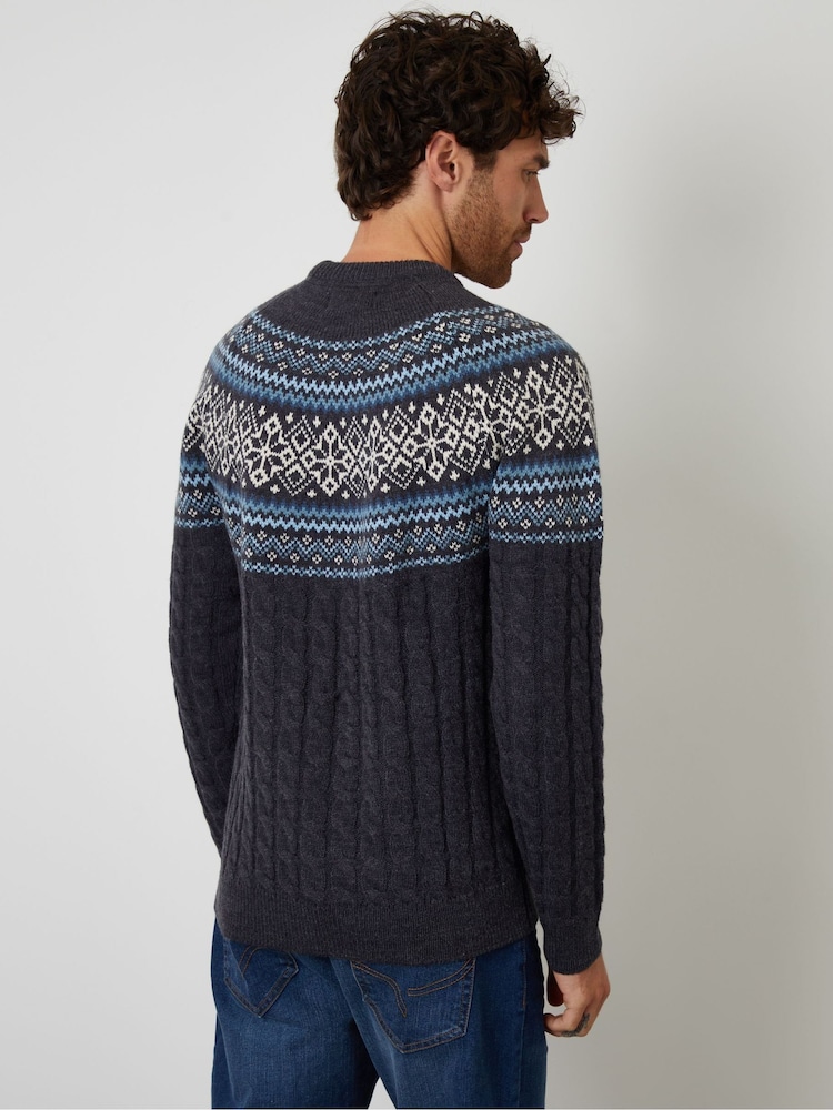 Threadbare Blue Cable Knit Fairisle Crew Neck Christmas Jumper - Image 2 of 4 Threadbare Blue Cable Knit Fairisle Crew Neck Christmas Jumper - Image 2 of 4