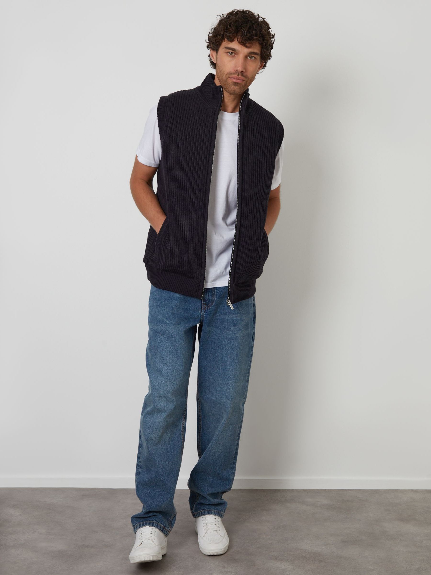 Buy Threadbare Blue Knitted Quilted Gilet from the Next UK online shop