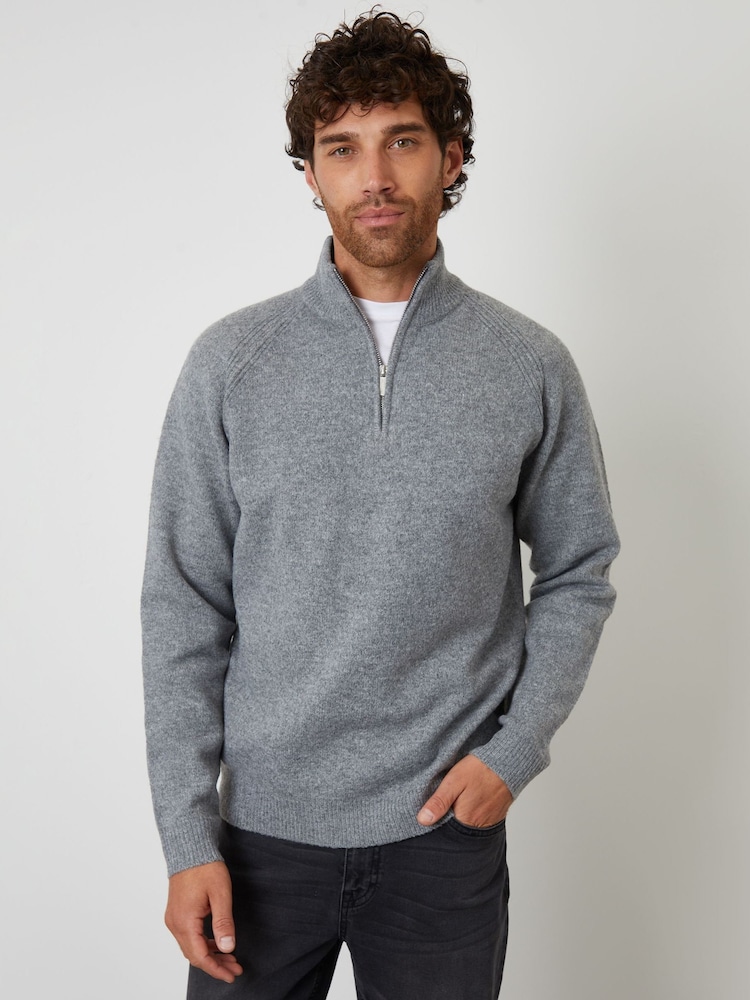 Threadbare Grey Raglan Rib Quarter Zip Knitted Jumper - Image 1 of 4 Threadbare Grey Raglan Rib Quarter Zip Knitted Jumper - Image 1 of 4