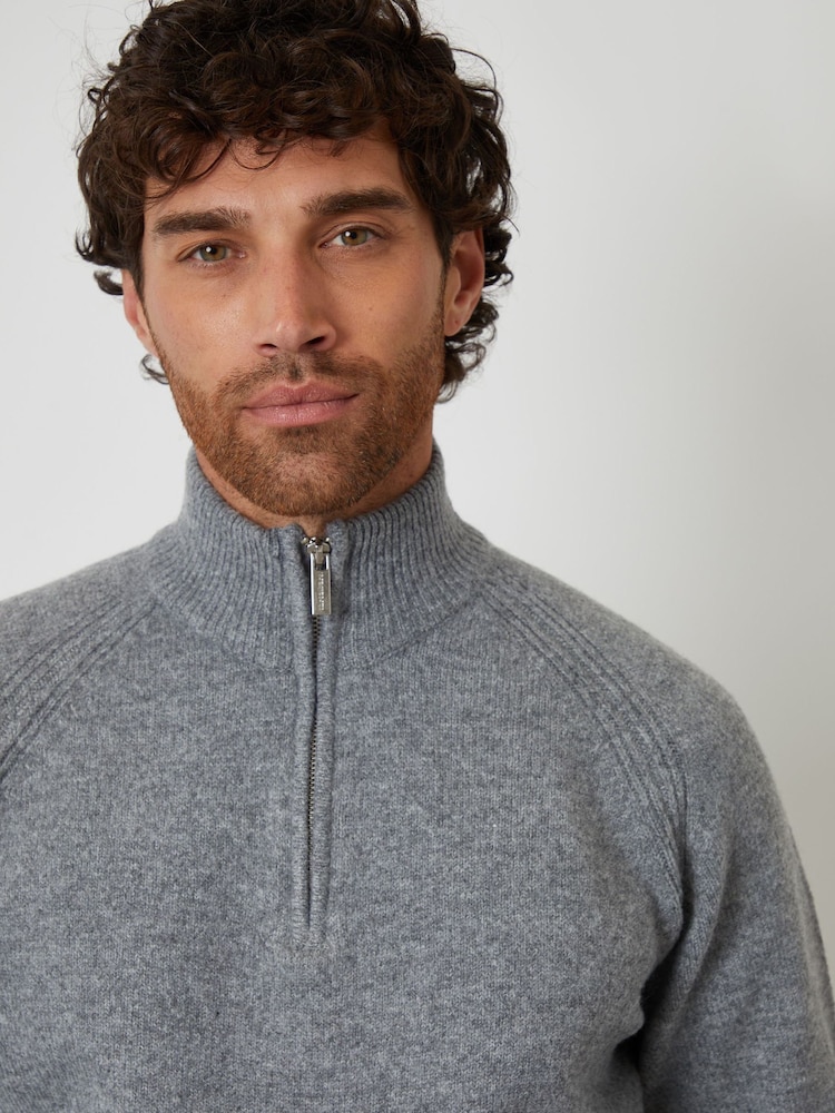 Threadbare Grey Raglan Rib Quarter Zip Knitted Jumper - Image 4 of 4 Threadbare Grey Raglan Rib Quarter Zip Knitted Jumper - Image 4 of 4
