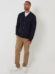 Threadbare Blue Cable Knit Detail V-Neck Cardigan - Image 3 of 4