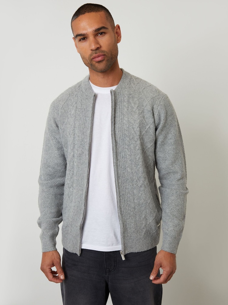 Threadbare Bomber Style Cable Knit Zip Through Cardigan - Bild 1 von 4