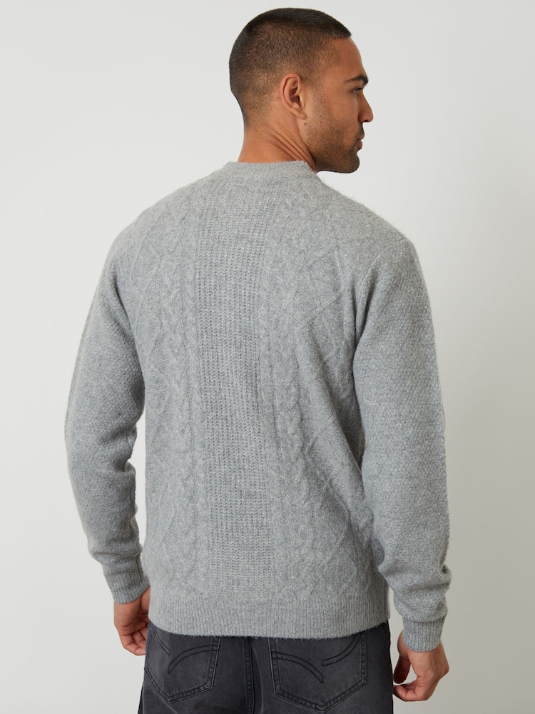 Threadbare Bomber Style Cable Knit Zip Through Cardigan - Bild 2 von 4