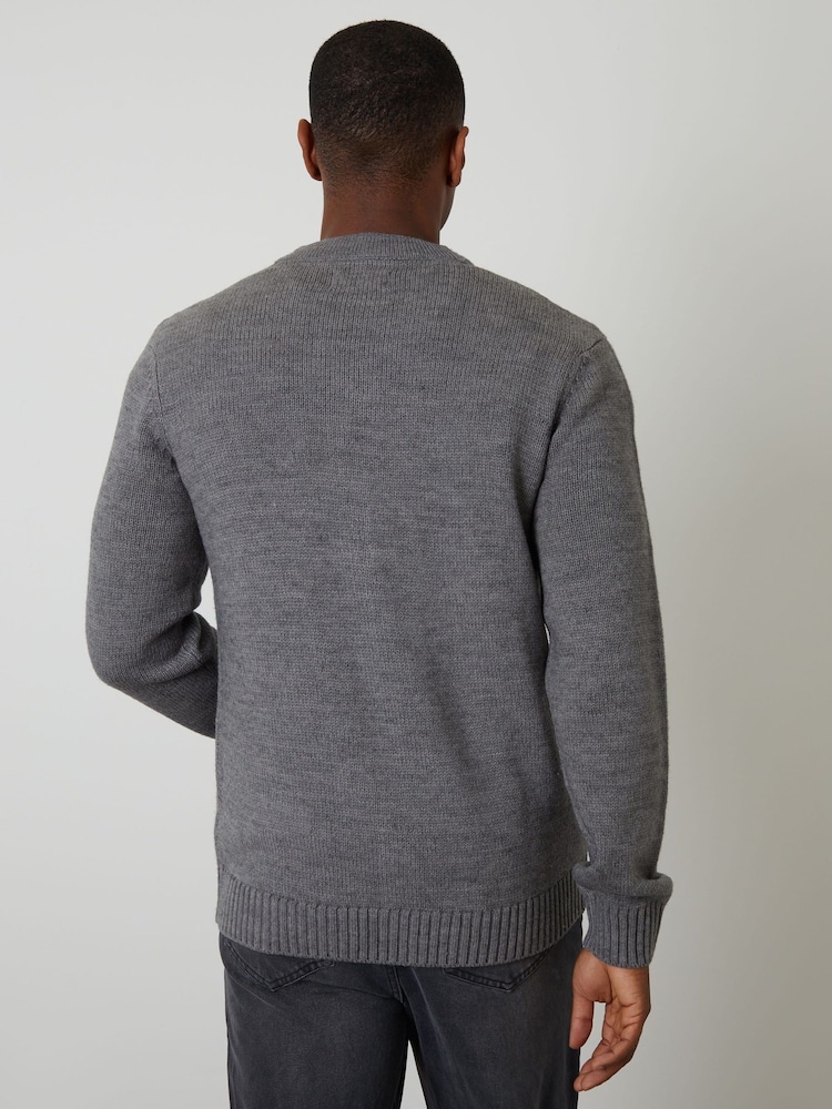 Threadbare Grey Cable Knit Detail V-Neck Cardigan - Image 2 of 4 Threadbare Grey Cable Knit Detail V-Neck Cardigan - Image 2 of 4