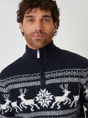 Threadbare Blue Fairisle Knitted Quarter Zip Christmas Jumper - Image 4 of 4