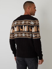 Threadbare Black Cable Knit Fairisle Crew Neck Christmas Jumper - Image 2 of 4