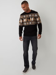 Threadbare Black Cable Knit Fairisle Crew Neck Christmas Jumper - Image 3 of 4