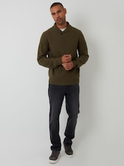 Threadbare Green Basket Stitch Knitted Shawl Neck Jumper - Image 3 of 4