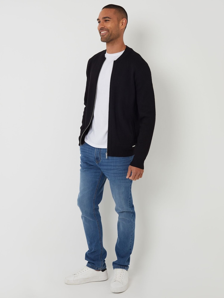 Threadbare Black Bomber Style Knitted Zip Through Cardigan - Image 4 of 4