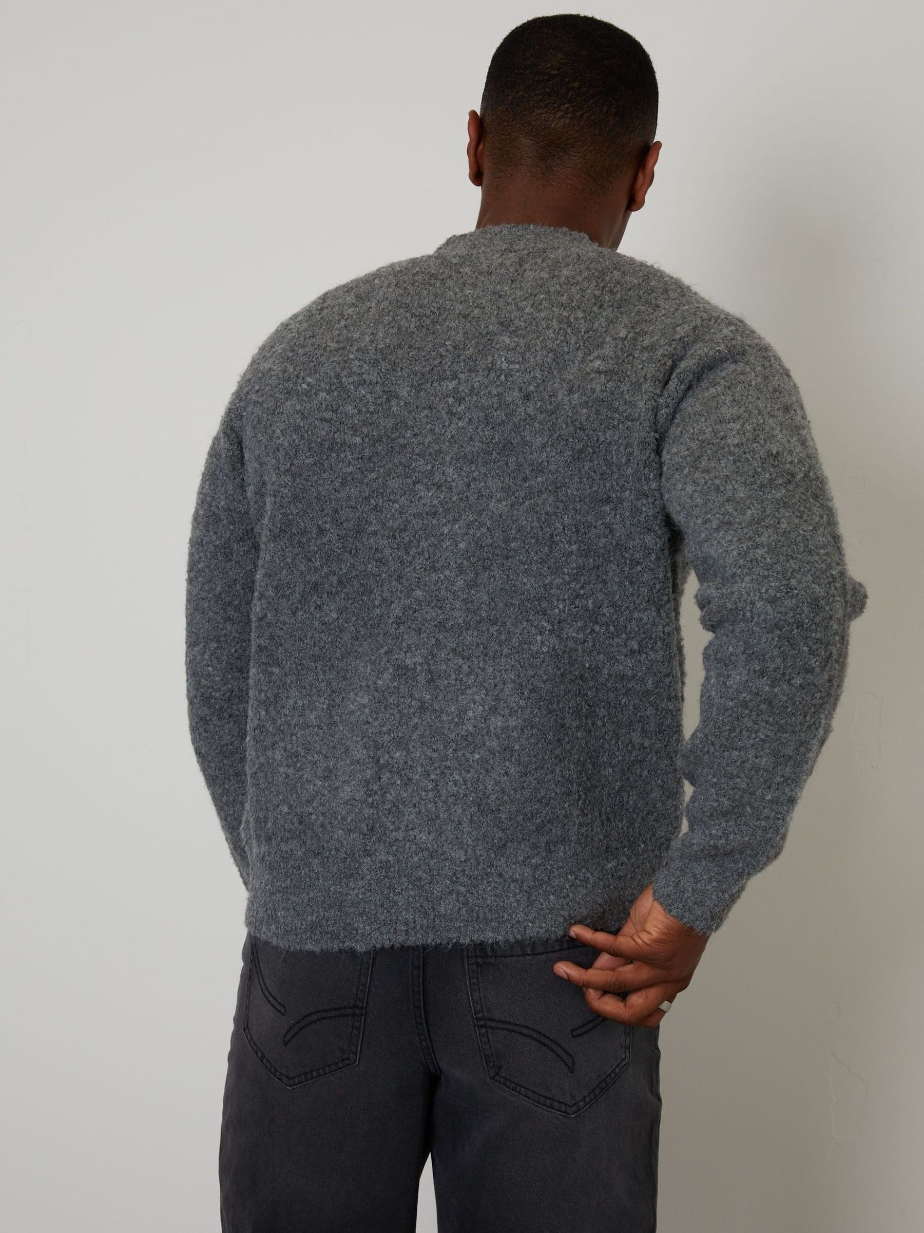 Buy Threadbare Grey Fluffy Knitted Button Up Cardigan from the