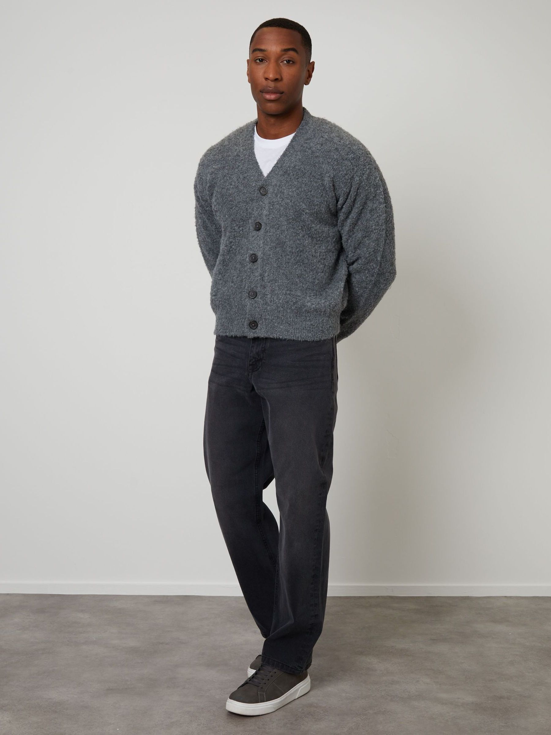 Buy Threadbare Grey Fluffy Knitted Button Up Cardigan from the