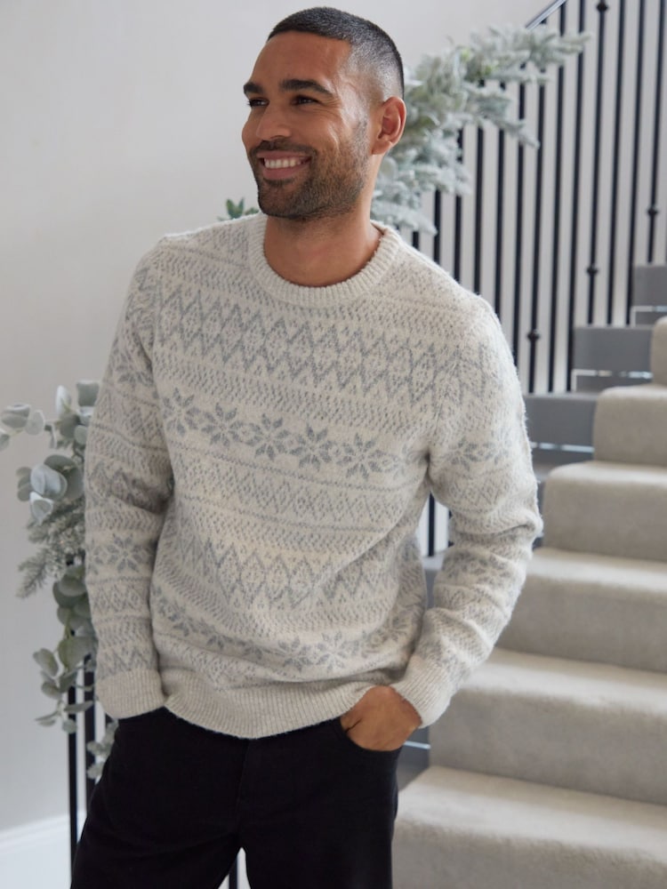 Threadbare Cream Christmas Fairisle Crew Neck Jumper - Image 1 of 4 Threadbare Cream Christmas Fairisle Crew Neck Jumper - Image 1 of 4