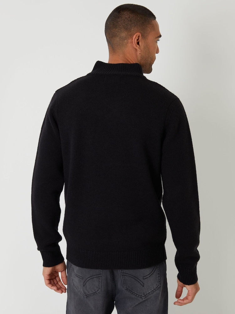 Threadbare Black Mock Neck Funnel Neck Cable Knit Jumper - Image 2 of 4 Threadbare Black Mock Neck Funnel Neck Cable Knit Jumper - Image 2 of 4