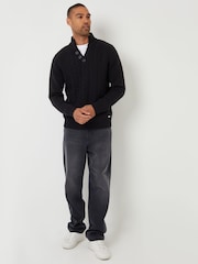 Threadbare Black Mock Neck Funnel Neck Cable Knit Jumper - Image 3 of 4