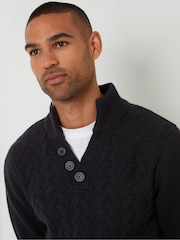 Threadbare Black Mock Neck Funnel Neck Cable Knit Jumper - Image 4 of 4