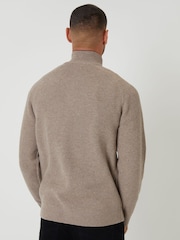 Threadbare Brown Rib Panel Quarter Zip Knitted Jumper - Image 2 of 4