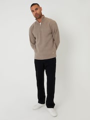 Threadbare Brown Rib Panel Quarter Zip Knitted Jumper - Image 3 of 4