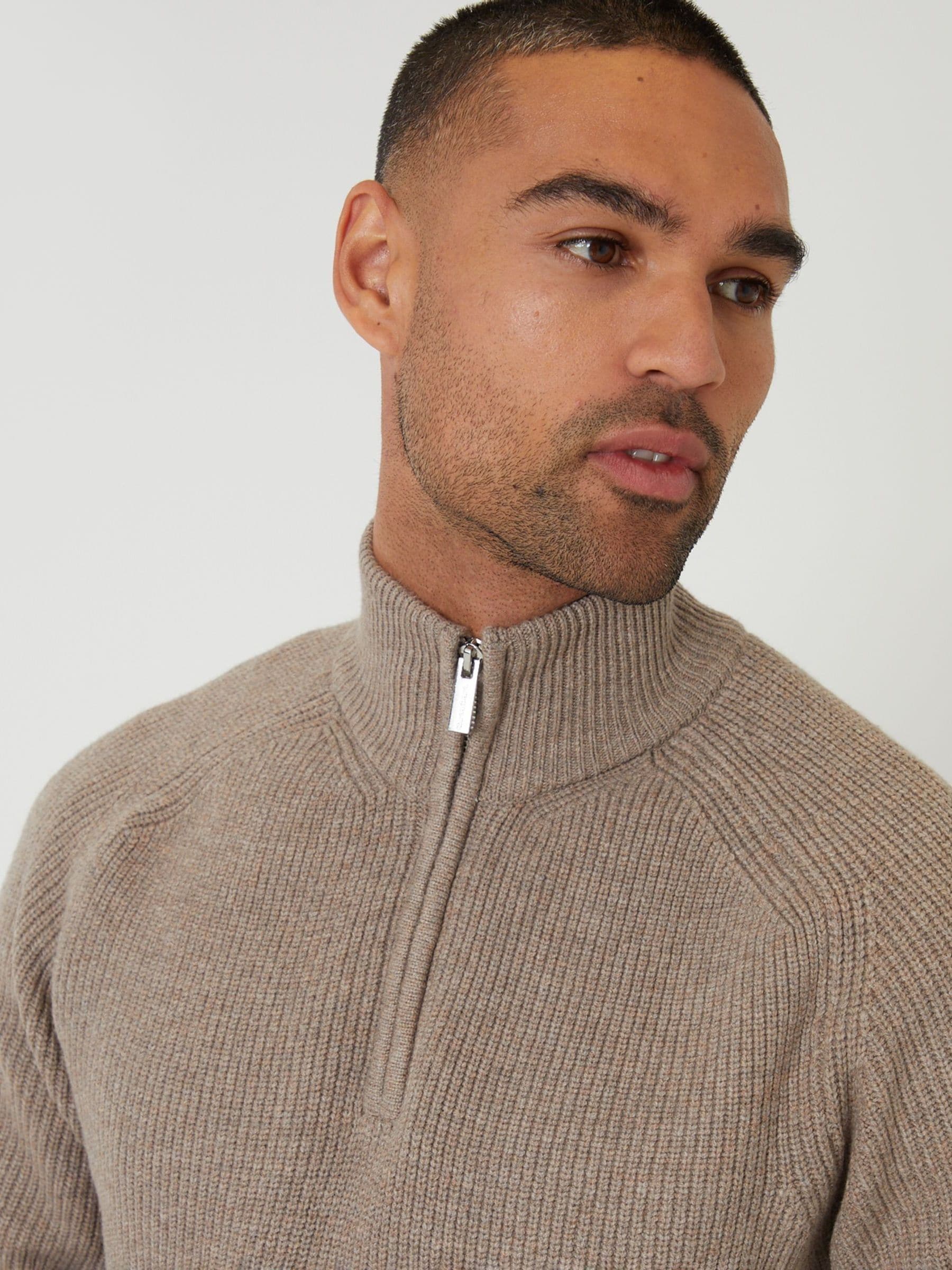 Cumpără Maro - Threadbare Rib Panel Quarter Zip Knitted Jumper Cumpără Maro - Threadbare Rib Panel Quarter Zip Knitted Jumper