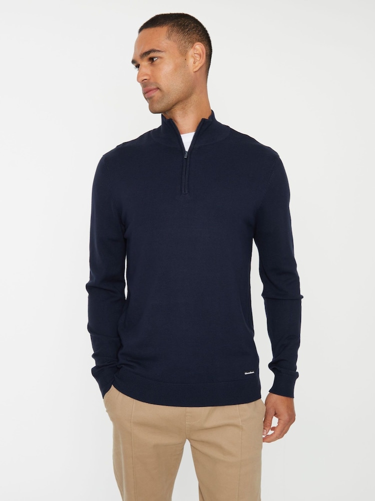 Threadbare Blue Funnel Quarter Zip Knitted Jumper - Image 1 of 4 Threadbare Blue Funnel Quarter Zip Knitted Jumper - Image 1 of 4