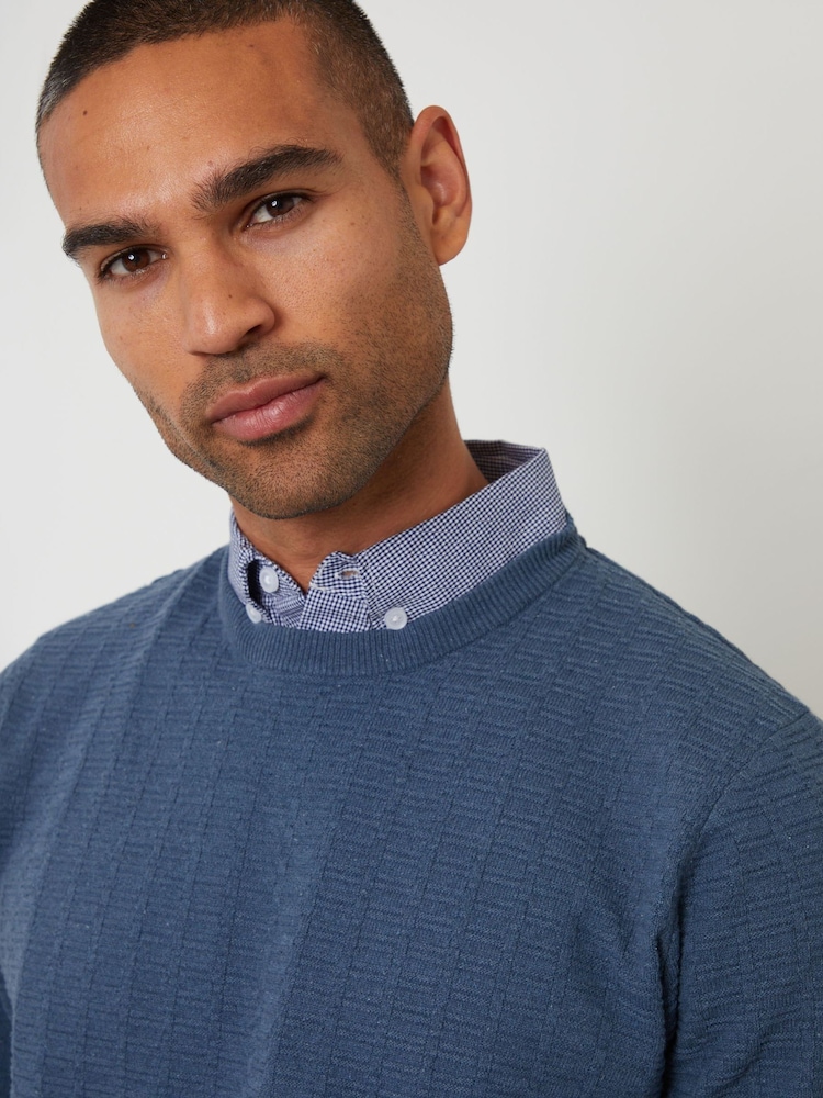 Threadbare Light Blue Mock Shirt Textured Knitted Jumper - Image 4 of 4
