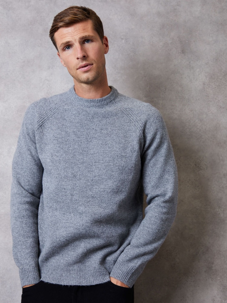 Threadbare Grey Raglan Rib Knitted Crew Neck Jumper - Image 1 of 5 Threadbare Grey Raglan Rib Knitted Crew Neck Jumper - Image 1 of 5