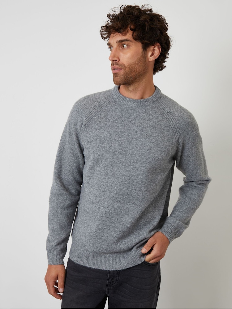 Threadbare Grey Raglan Rib Knitted Crew Neck Jumper - Image 2 of 5 Threadbare Grey Raglan Rib Knitted Crew Neck Jumper - Image 2 of 5