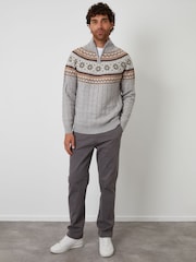Threadbare Grey Fairisle Cable Knit Quarter Zip Jumper - Image 3 of 4