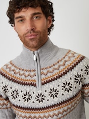 Threadbare Grey Fairisle Cable Knit Quarter Zip Jumper - Image 4 of 4