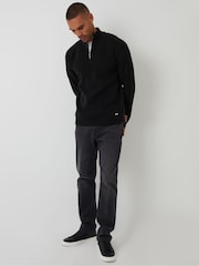 Threadbare Black Rib Panel Quarter Zip Knitted Jumper - Image 3 of 4