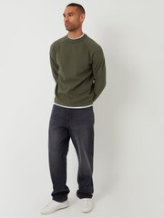 Threadbare Green Mock T-Shirt Textured Knit Crew Neck Jumper - Image 3 of 4