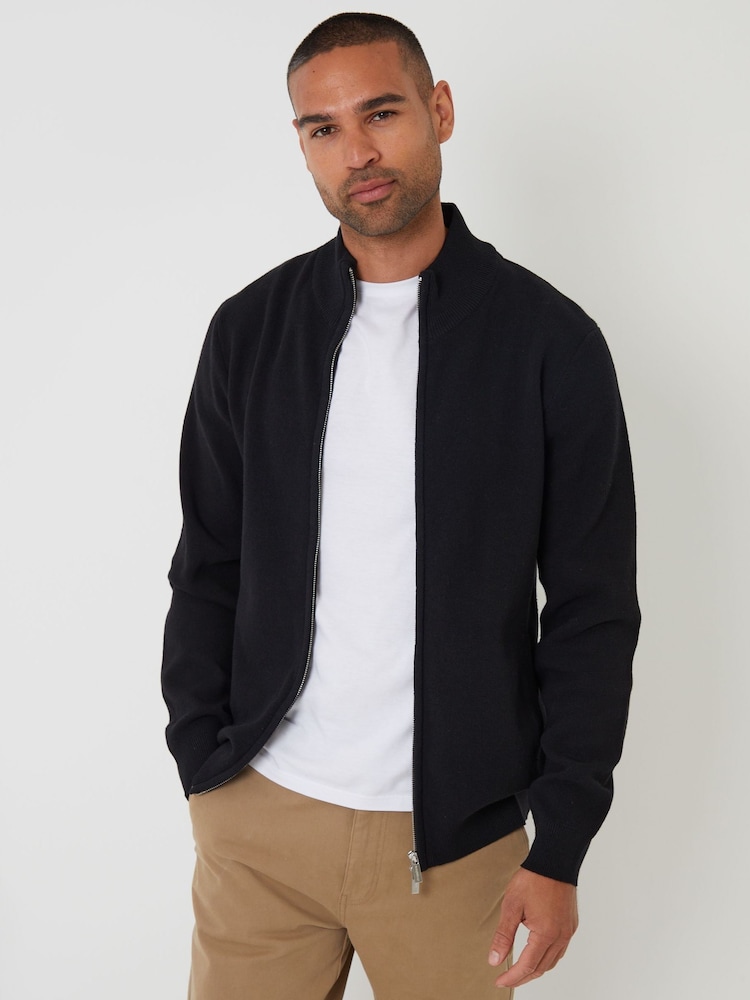 Threadbare Black Knitted Zip Up Funnel Neck Cardigan - Image 1 of 4 Threadbare Black Knitted Zip Up Funnel Neck Cardigan - Image 1 of 4