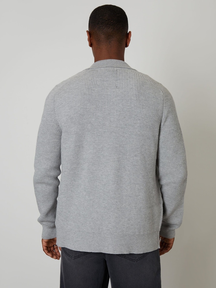 Threadbare Grey Knitted Collared Cardigan Jacket - Image 2 of 4
