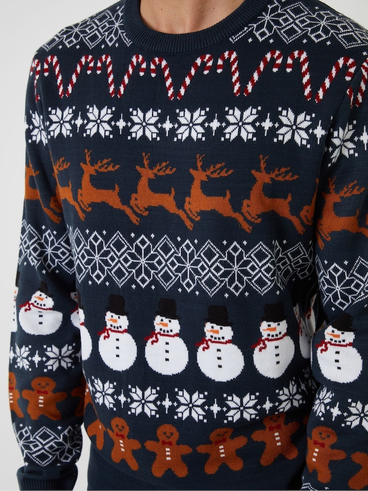 Threadbare Blue Fairisle Knitted Crew Neck Christmas Jumper - Image 4 of 4 Threadbare Blue Fairisle Knitted Crew Neck Christmas Jumper - Image 4 of 4