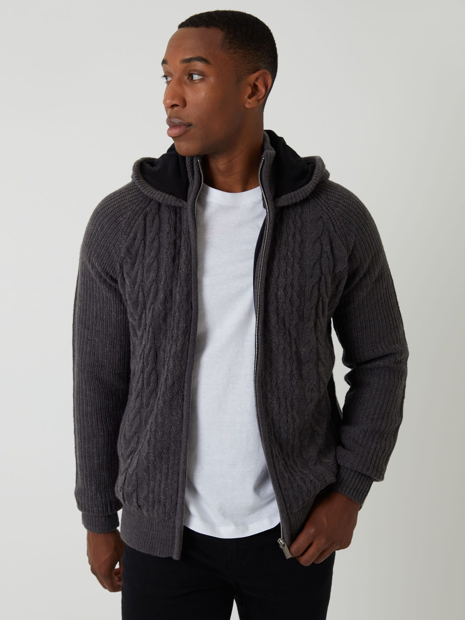 Buy Threadbare Grey Cable Knit Microfleece Lined Zip Through